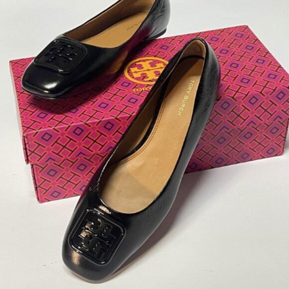 TORY BURCH  Georgia Square Toe Ballet Flat - Black - Picture 1 of 7